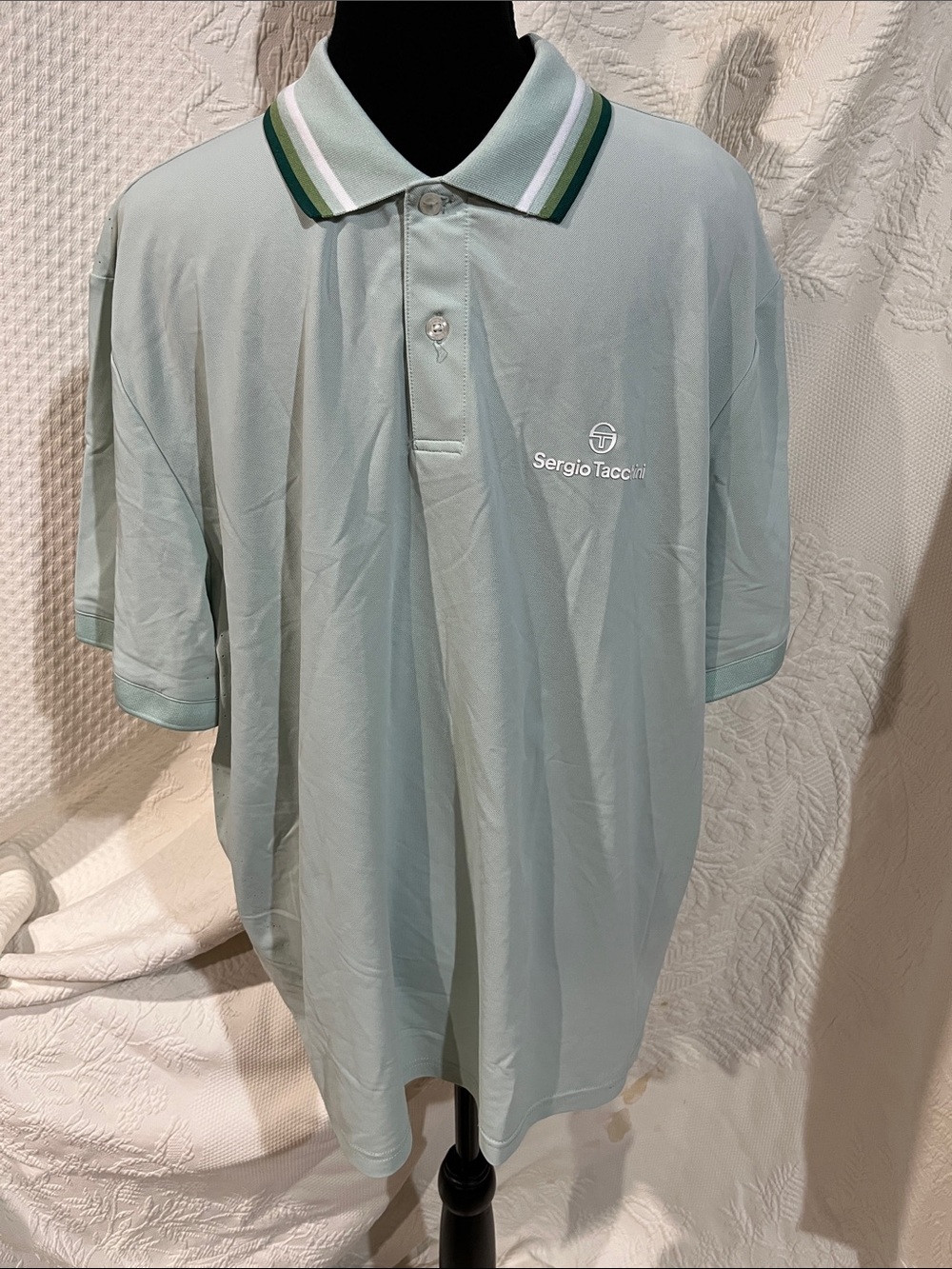 Sergio Tacchini Mint Green Polo with‎ Striped Collar